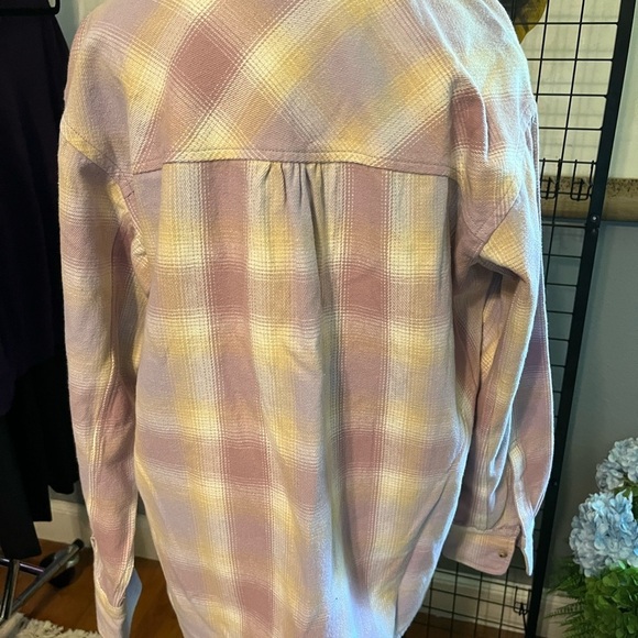 J. Crew Pink and Yellow Plaid Button Down Oversized cotton flannel shirt - Picture 4 of 8